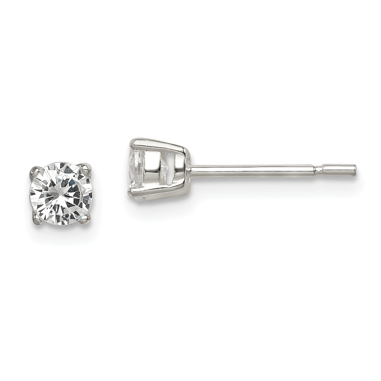 Sterling Silver Polished 4mm Round CZ Stud Earrings (QE12182)