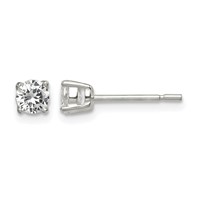 Sterling Silver Polished 4mm Round CZ Stud Earrings view 1