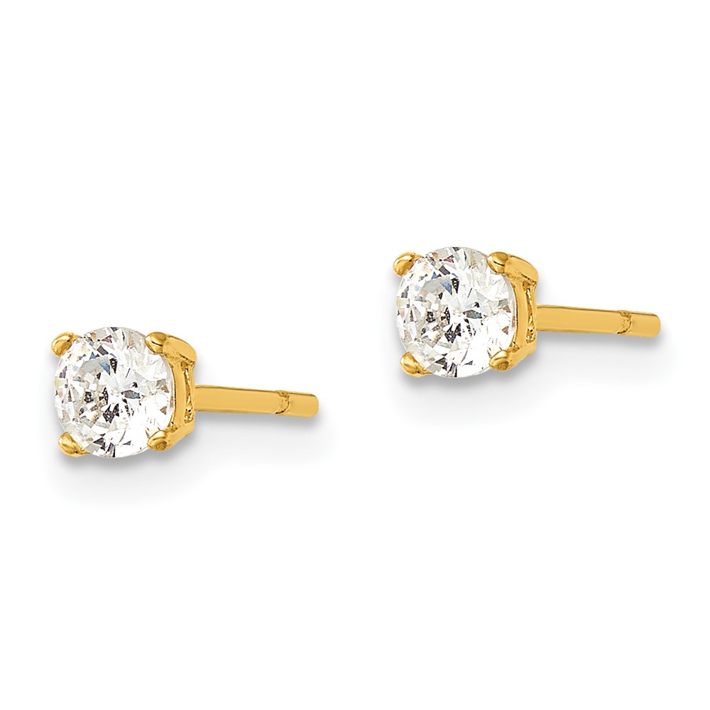 Sterling Silver Gold-tone Polished 4mm CZ Post Earrings (QE12182GP)