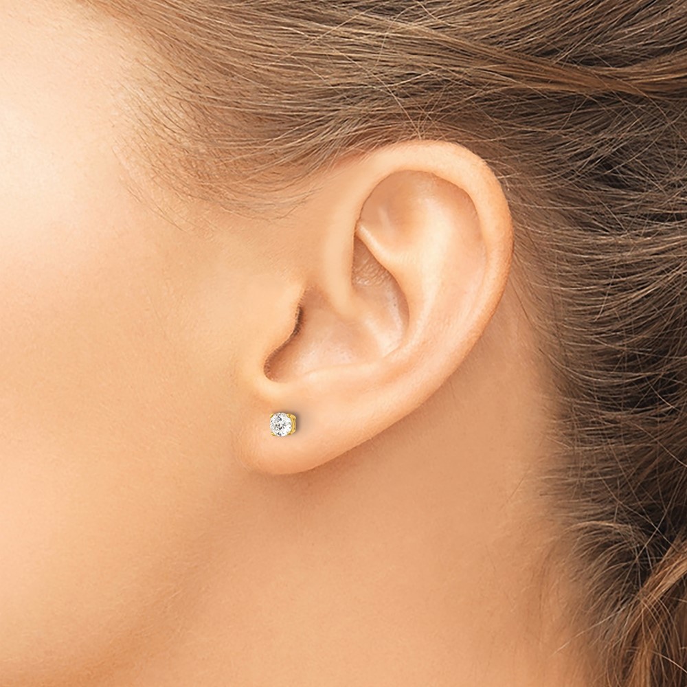 Sterling Silver Gold-tone Polished 4mm CZ Post Earrings (QE12182GP)