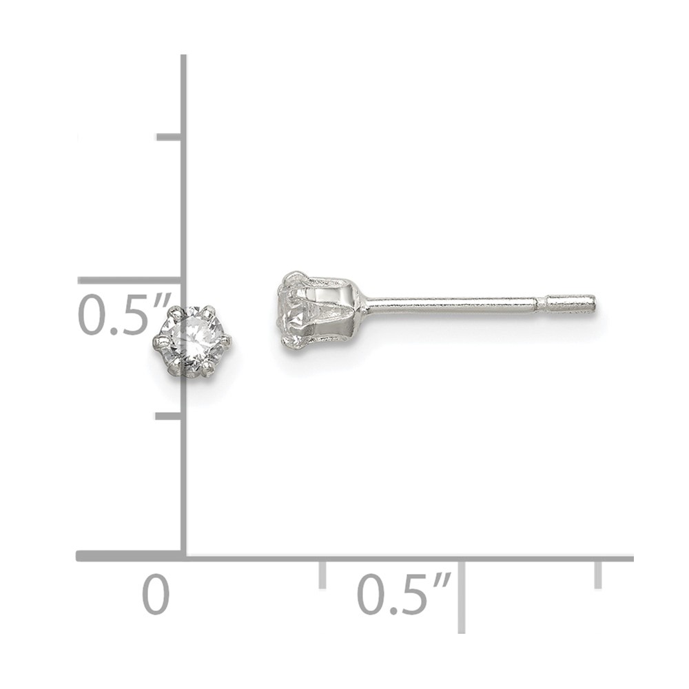 Sterling Silver Polished 3mm Round CZ Stud Earrings (QE12185)