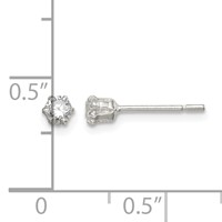 Sterling Silver Polished 6 Prong 3mm Round CZ Stud Earrings view 5