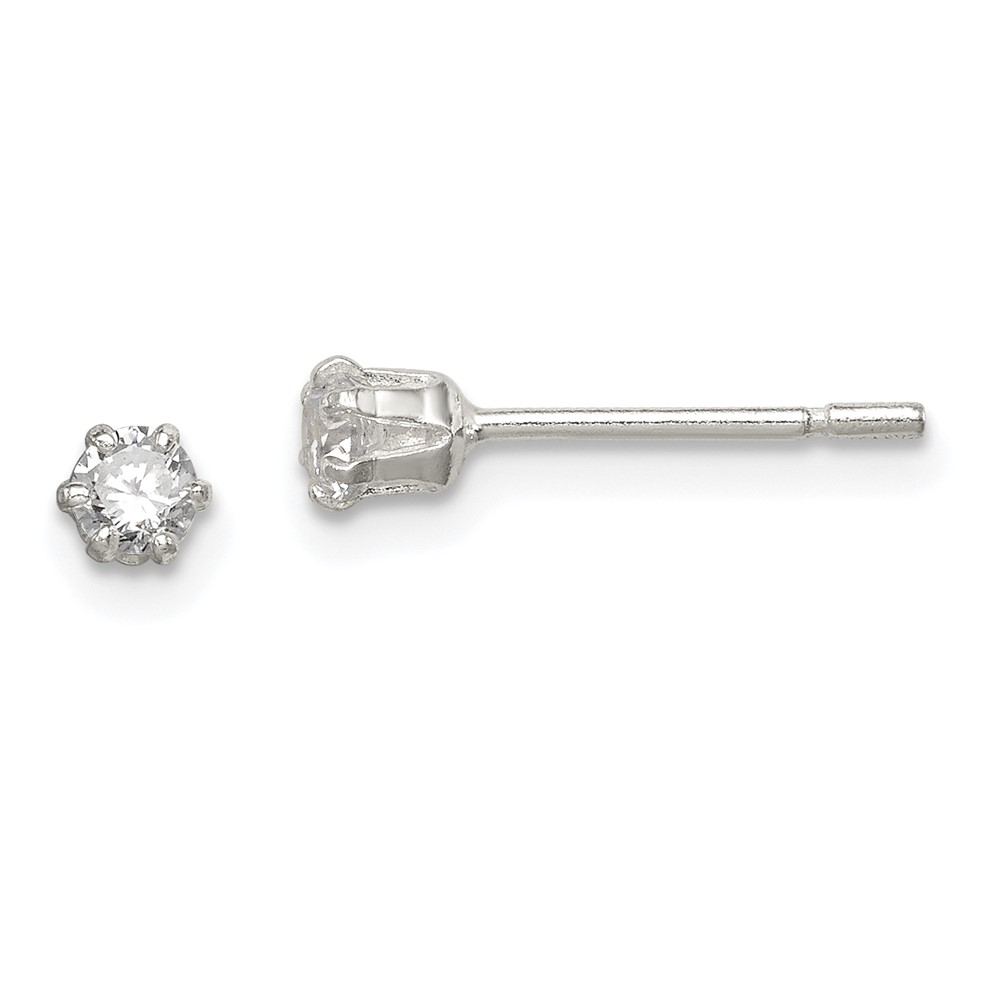 Sterling Silver Polished 3mm Round CZ Stud Earrings (QE12185)