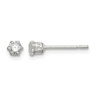 Sterling Silver Polished 6 Prong 3mm Round CZ Stud Earrings view 1