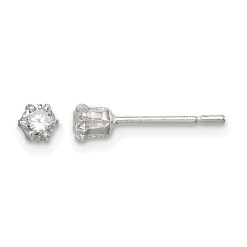 Sterling Silver Polished 6 Prong 3mm Round CZ Stud Earrings