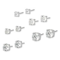 Sterling Silver Polished Round CZ 5-Pair Post Earrings Set view 2