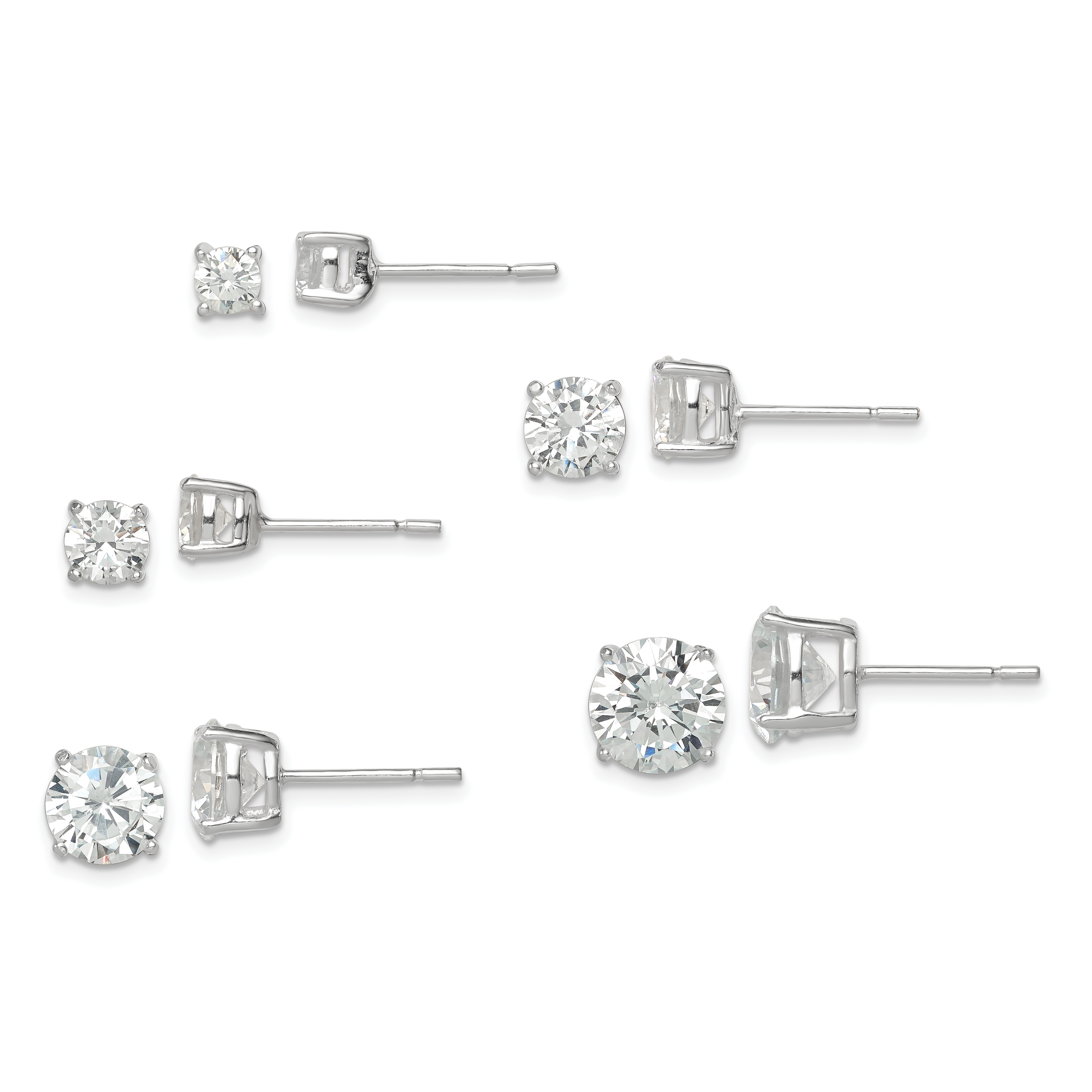 Sterling Silver Polished Round CZ 5-Pair Post Earrings Set (QE12186SET)