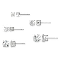 Sterling Silver Polished Round CZ 5-Pair Post Earrings Set view 1