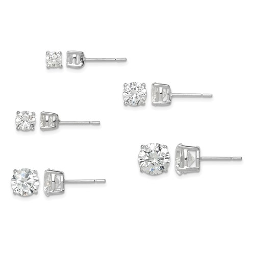 Sterling Silver Polished Round CZ 5-Pair Post Earrings Set