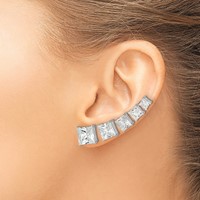 Sterling Silver Polished Square CZ 5-Pair Post Earrings Set view 3