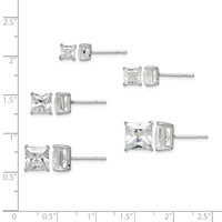 Sterling Silver Polished Square CZ 5-Pair Post Earrings Set view 4