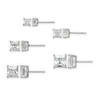 Sterling Silver Polished Square CZ 5-Pair Post Earrings Set view 1