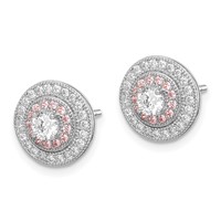 Sterling Silver Rhodium & Rose Gold-plated Pavé CZ Circle Post Earrings view 2