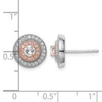 Sterling Silver Rhodium & Rose Gold-plated Pavé CZ Circle Post Earrings view 4