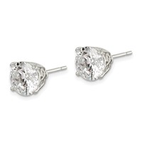 Sterling Silver Polished 8mm Round CZ Fancy Basket Stud Earrings view 2