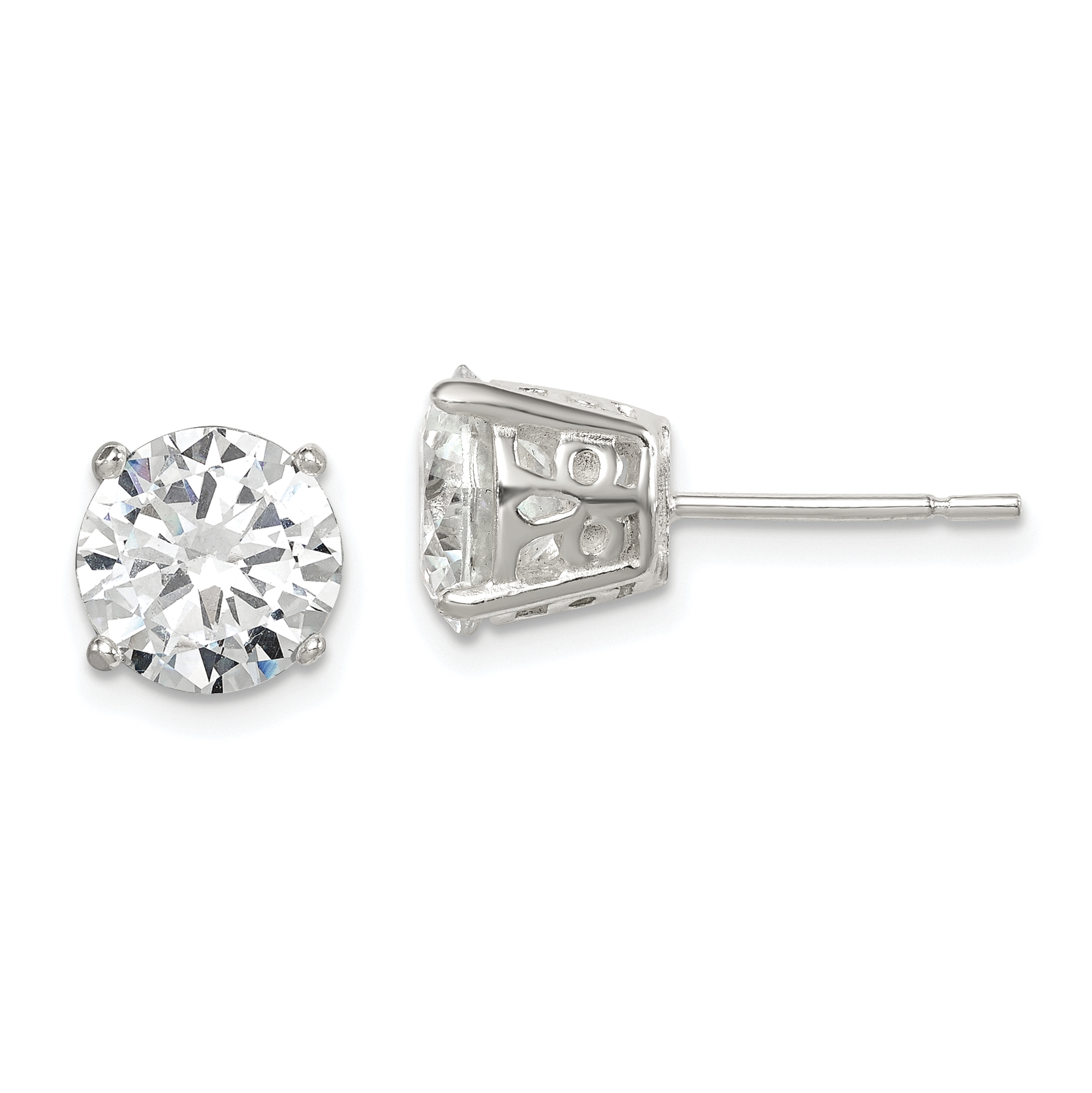 Sterling Silver Polished 8mm Round CZ Stud Earrings (QE12190)