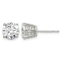 Sterling Silver Polished 8mm Round CZ Fancy Basket Stud Earrings view 1