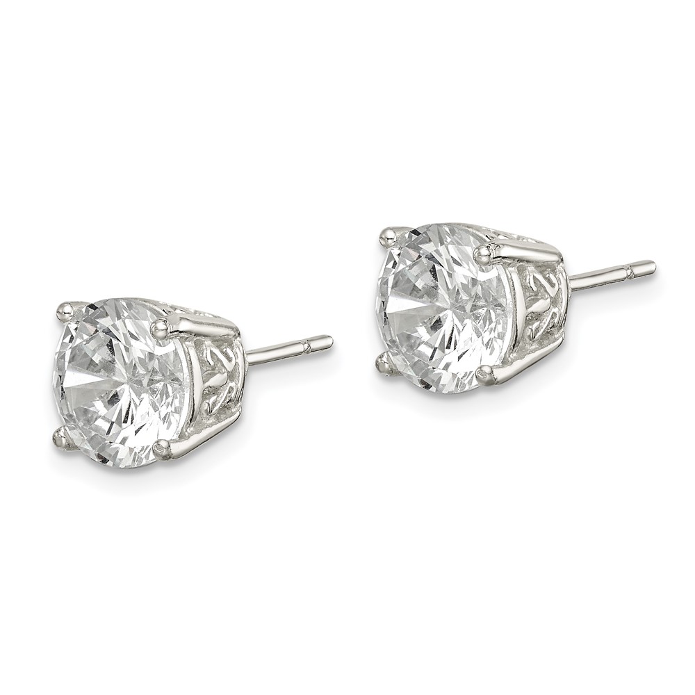 Sterling Silver Polished 8mm Round CZ Swirl Basket Set Stud Earrings (QE12191)