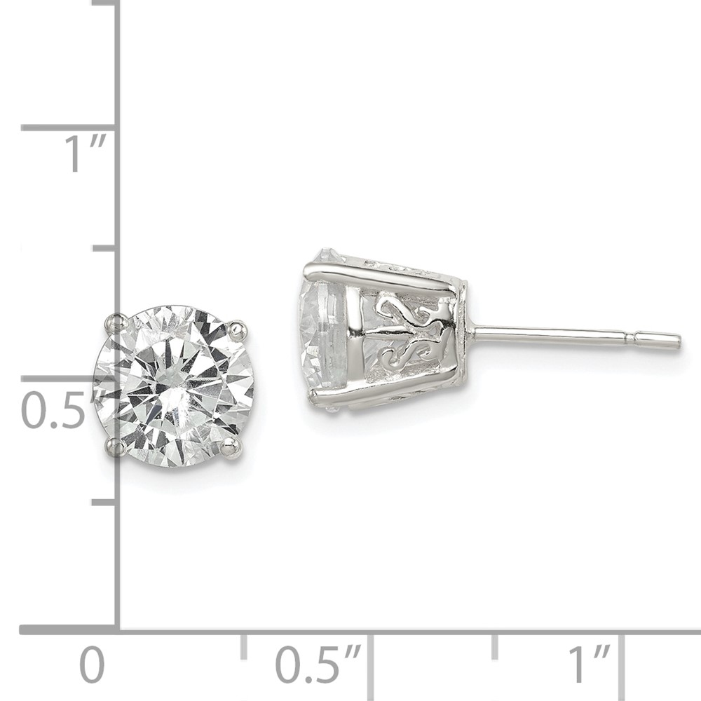 Sterling Silver Polished 8mm Round CZ Swirl Basket Set Stud Earrings (QE12191)