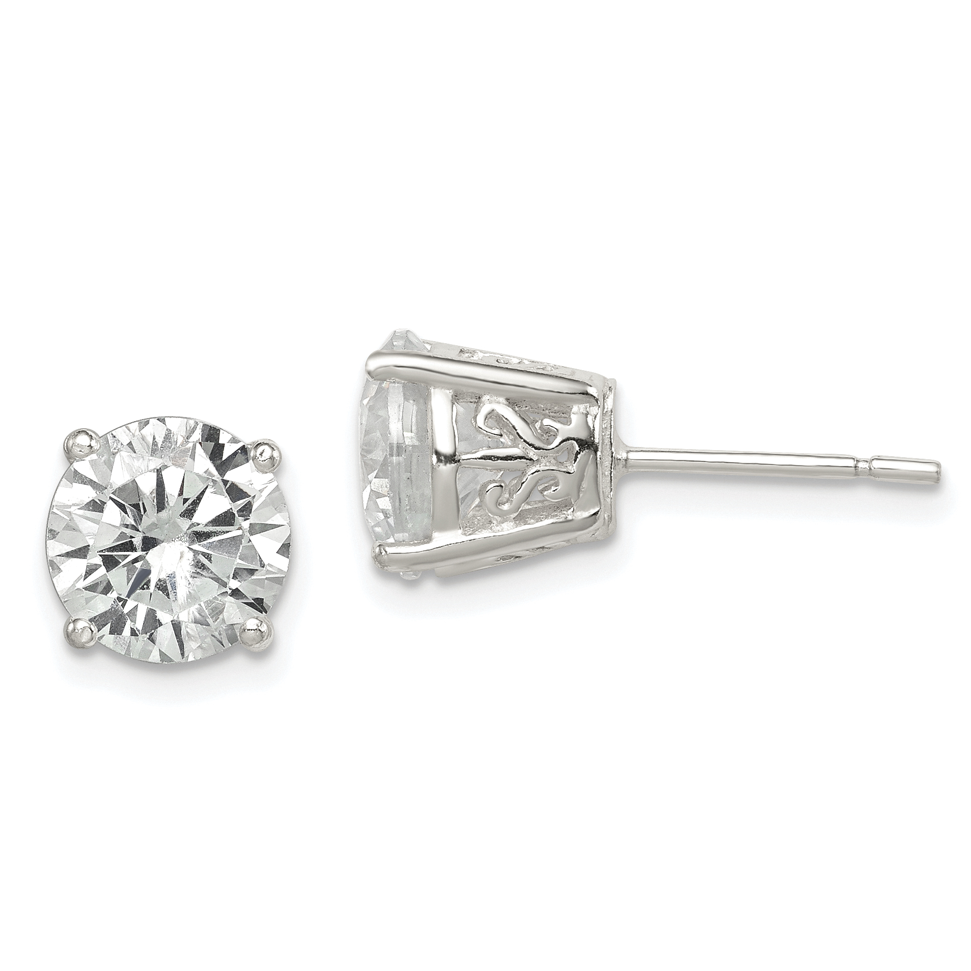 Sterling Silver Polished 8mm Round CZ Swirl Basket Set Stud Earrings (QE12191)