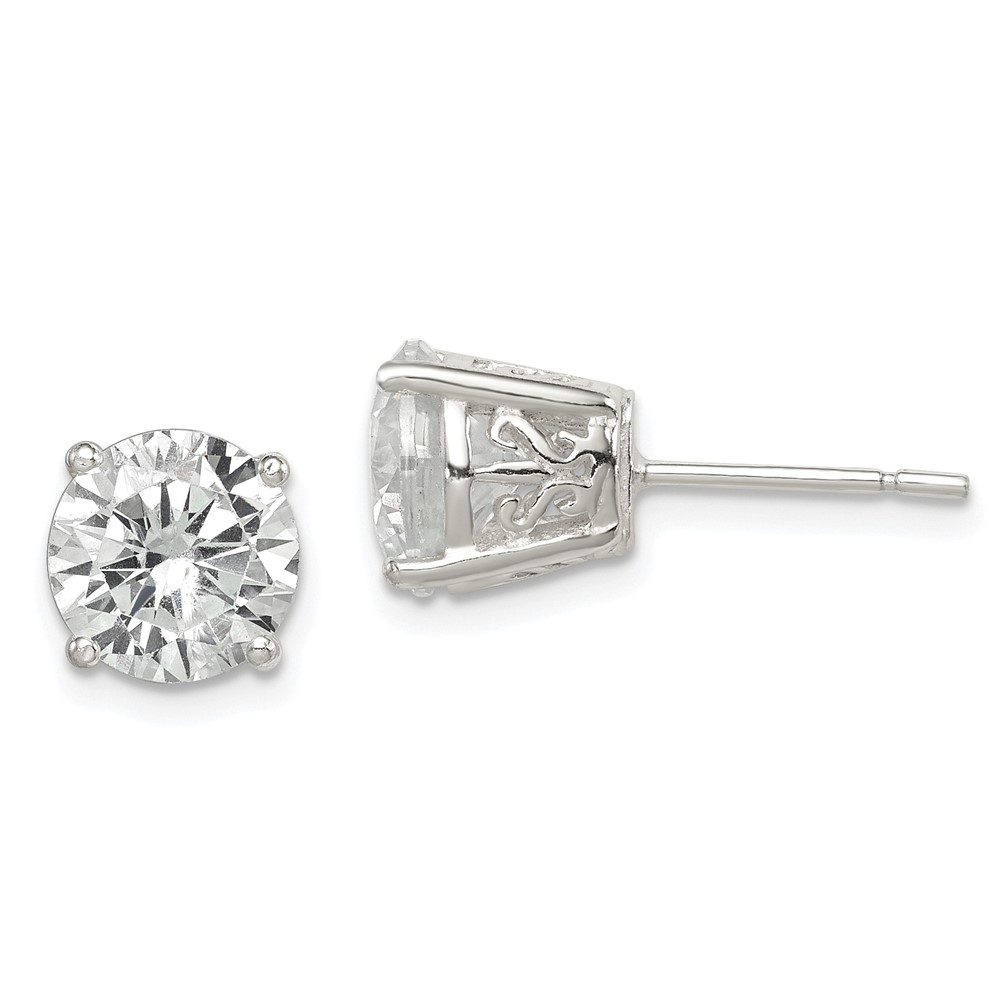 Sterling Silver Polished 8mm Round CZ Swirl Basket Set Stud Earrings (QE12191)