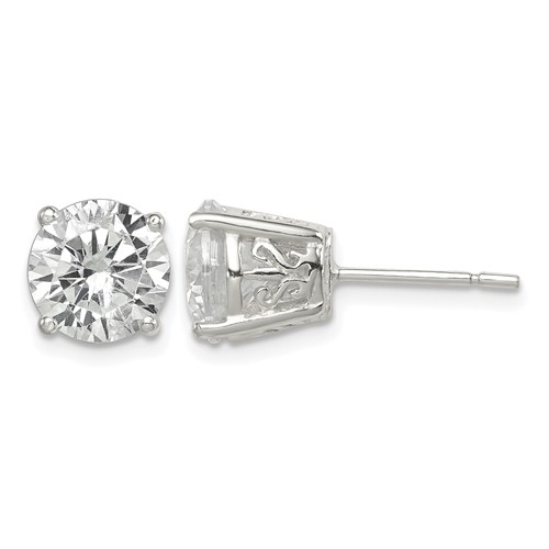 Sterling Silver Polished 8mm Round CZ Swirl Basket Set Stud Earrings