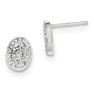 Sterling Silver Polished Oval CZ Post Earrings