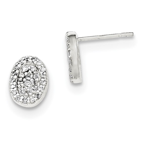 Sterling Silver Polished Oval CZ Post Earrings