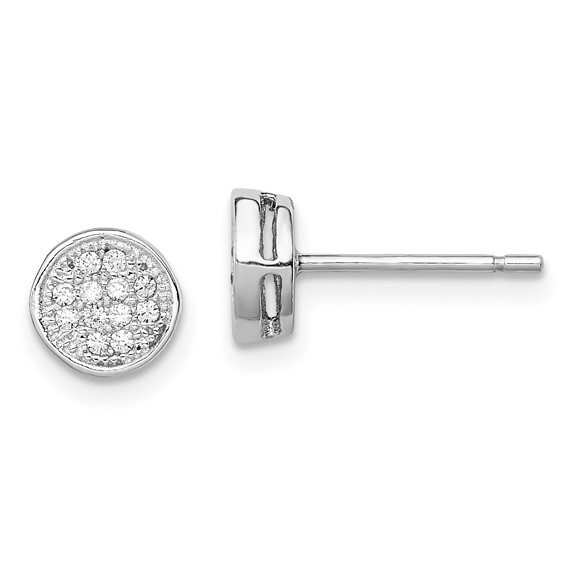 Sterling Silver Rhodium-plated Polished CZ 7mm Circle Post Earrings