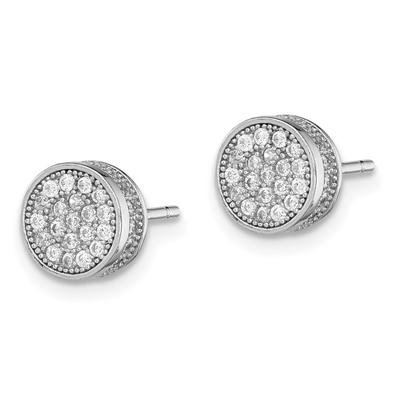 Sterling Silver Rhodium-plated Polished Pavé CZ 8mm Circle Post Earrings