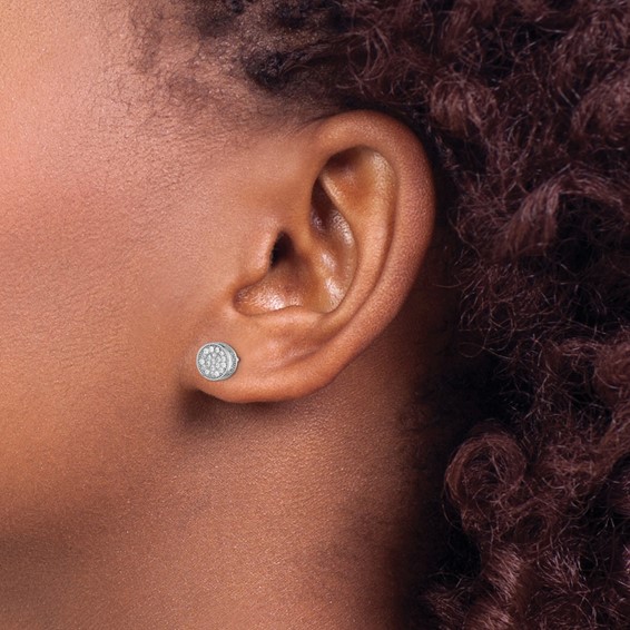 Sterling Silver Rhodium-plated Polished Pavé CZ 8mm Circle Post Earrings