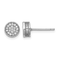 Sterling Silver Rhodium-plated Polished Pavé CZ 8mm Circle Post Earrings view 1