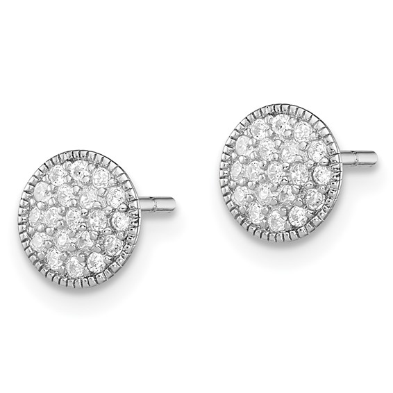 Sterling Silver Rhodium-plated Polished Pavé CZ 7mm Circle Post Earrings