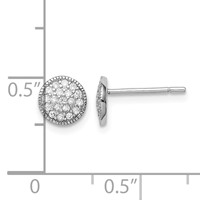 Sterling Silver Rhodium-plated Polished Pavé CZ 7mm Circle Post Earrings view 4