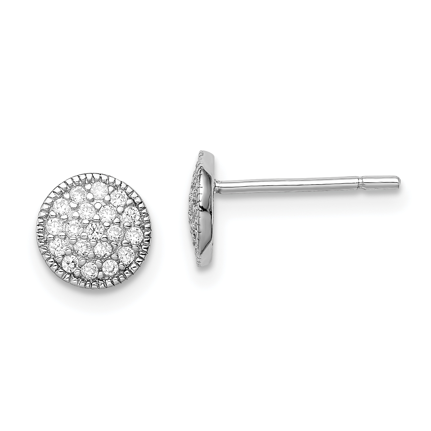 Sterling Silver Rhodium-plated Polished PavÃ© CZ 7mm Circle Post Earrings (QE12207)