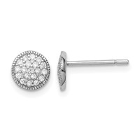 Sterling Silver Rhodium-plated Polished Pavé CZ 7mm Circle Post Earrings view 1