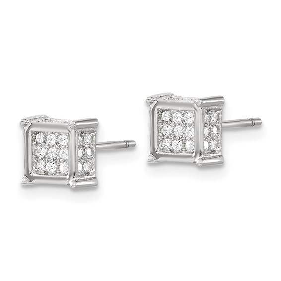 Sterling Silver Rhodium-plated Polished CZ Square Post Earrings