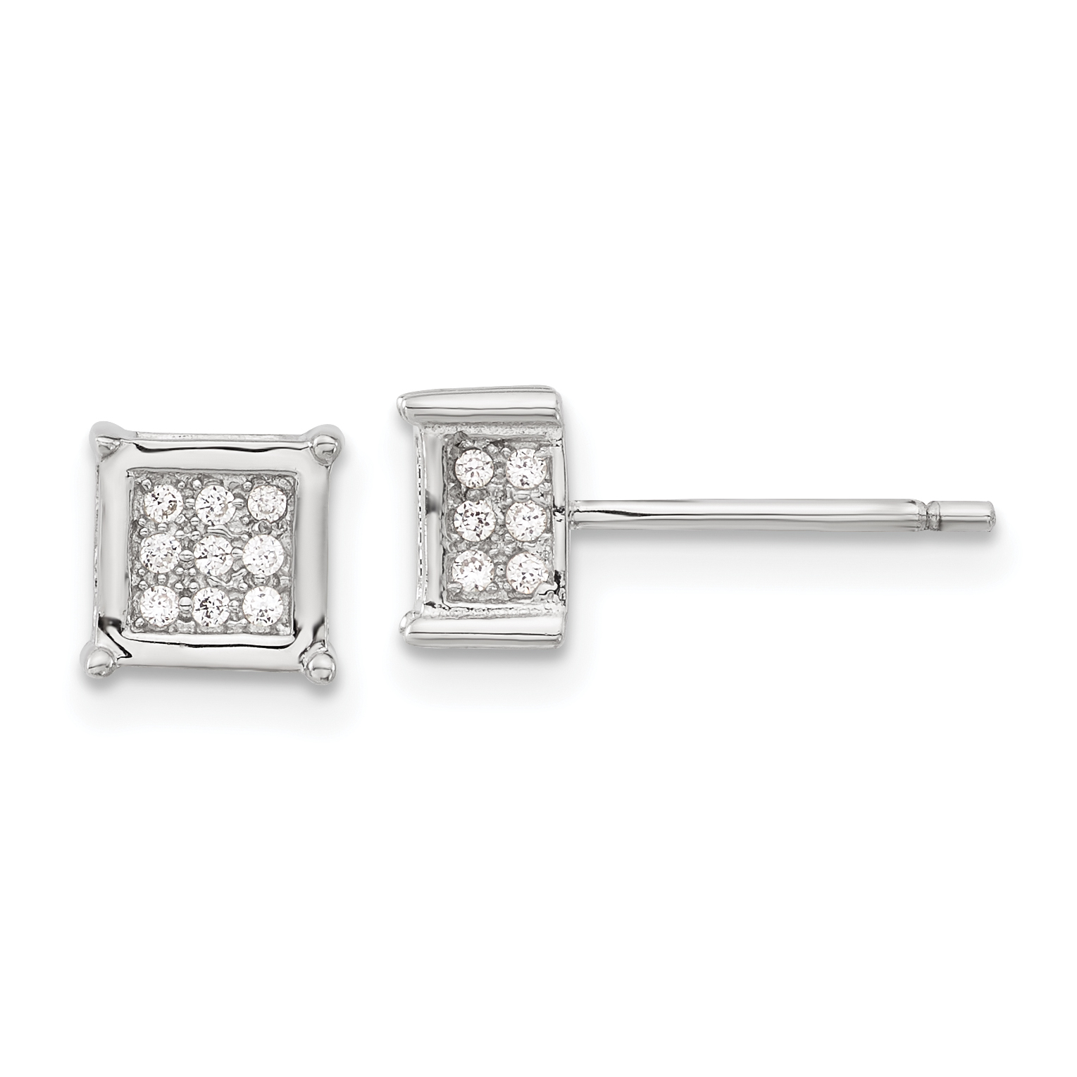 Sterling Silver Rhodium-plated Polished CZ Square Post Earrings (QE12208)