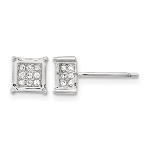 Sterling Silver Rhodium-plated Polished CZ Square Post Earrings