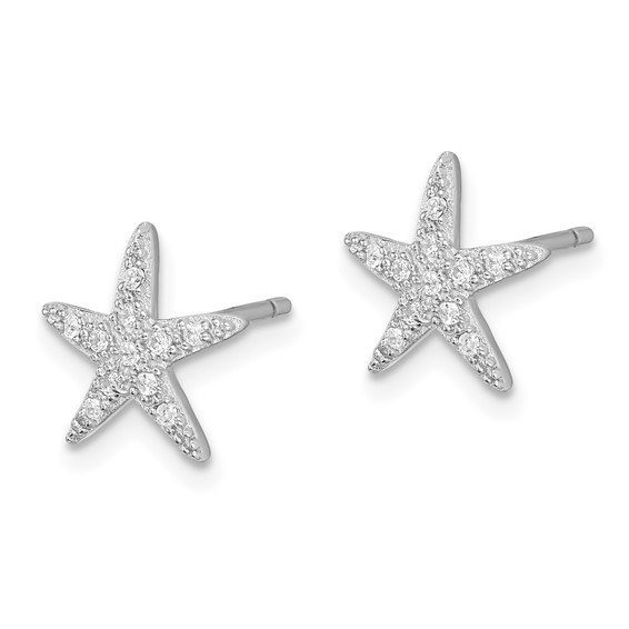 Sterling Silver Rhodium-plated CZ Micro pavé Starfish Post Earrings