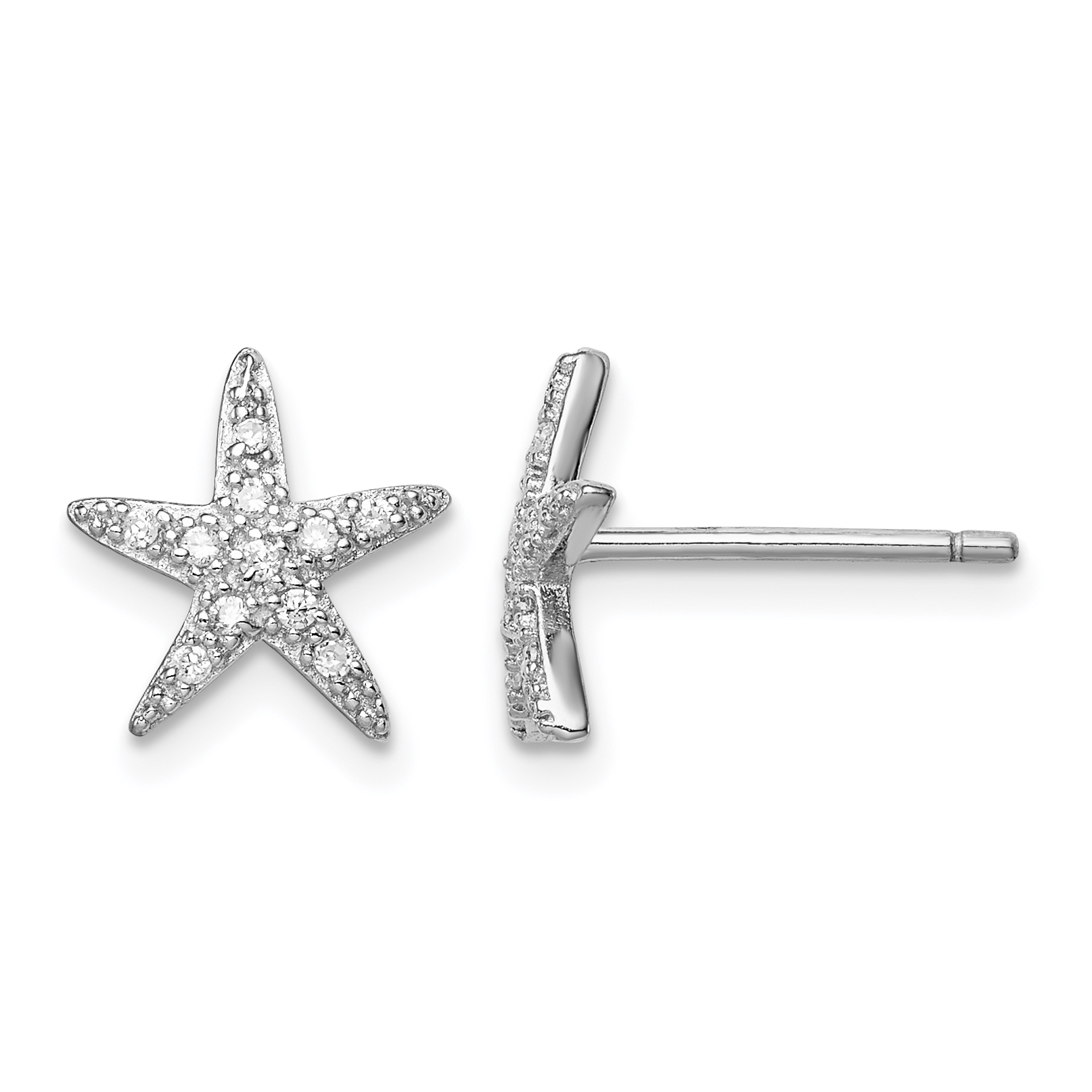 Sterling Silver Rhodium-plated CZ Micro pavÃ© Starfish Post Earrings (QE12214)