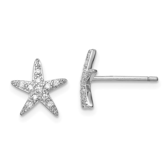 Sterling Silver Rhodium-plated CZ Micro pavé Starfish Post Earrings