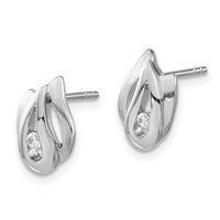 Sterling Silver Polished and Brushed CZ Post Earrings view 2
