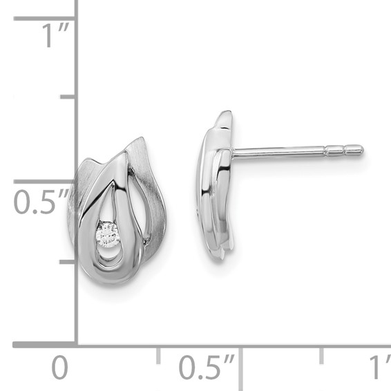 Sterling Silver Polished and Brushed CZ Post Earrings