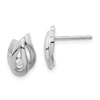 Sterling Silver Polished and Brushed CZ Post Earrings view 1