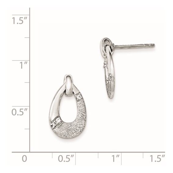 Sterling Silver Polished CZ Satin Teardrop Post Earrings