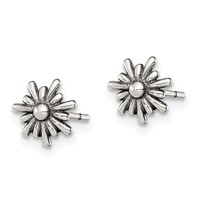Sterling Silver Polished and Antiqued Flower Post Earrings view 2