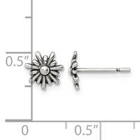 Sterling Silver Polished and Antiqued Flower Post Earrings view 4