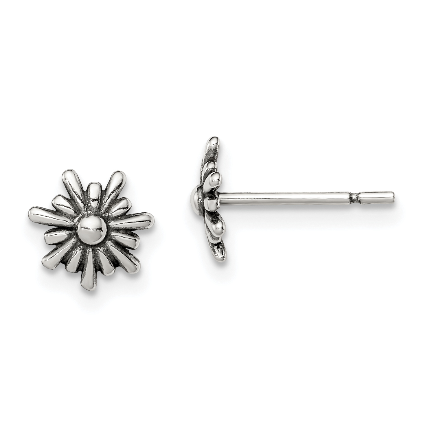 Sterling Silver Polished and Antiqued Flower Post Earrings (QE12225)