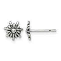 Sterling Silver Polished and Antiqued Flower Post Earrings view 1